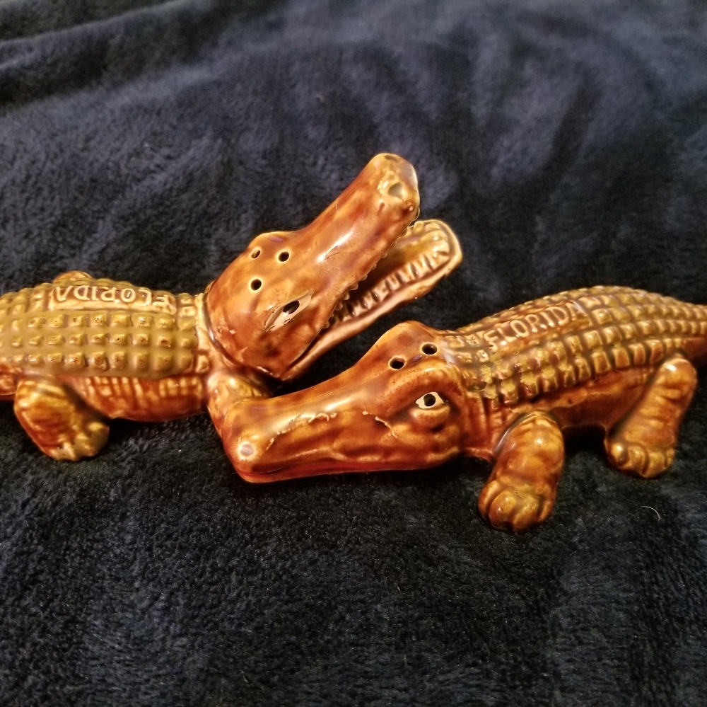 Vintage Alligator Salt and Pepper Shakers